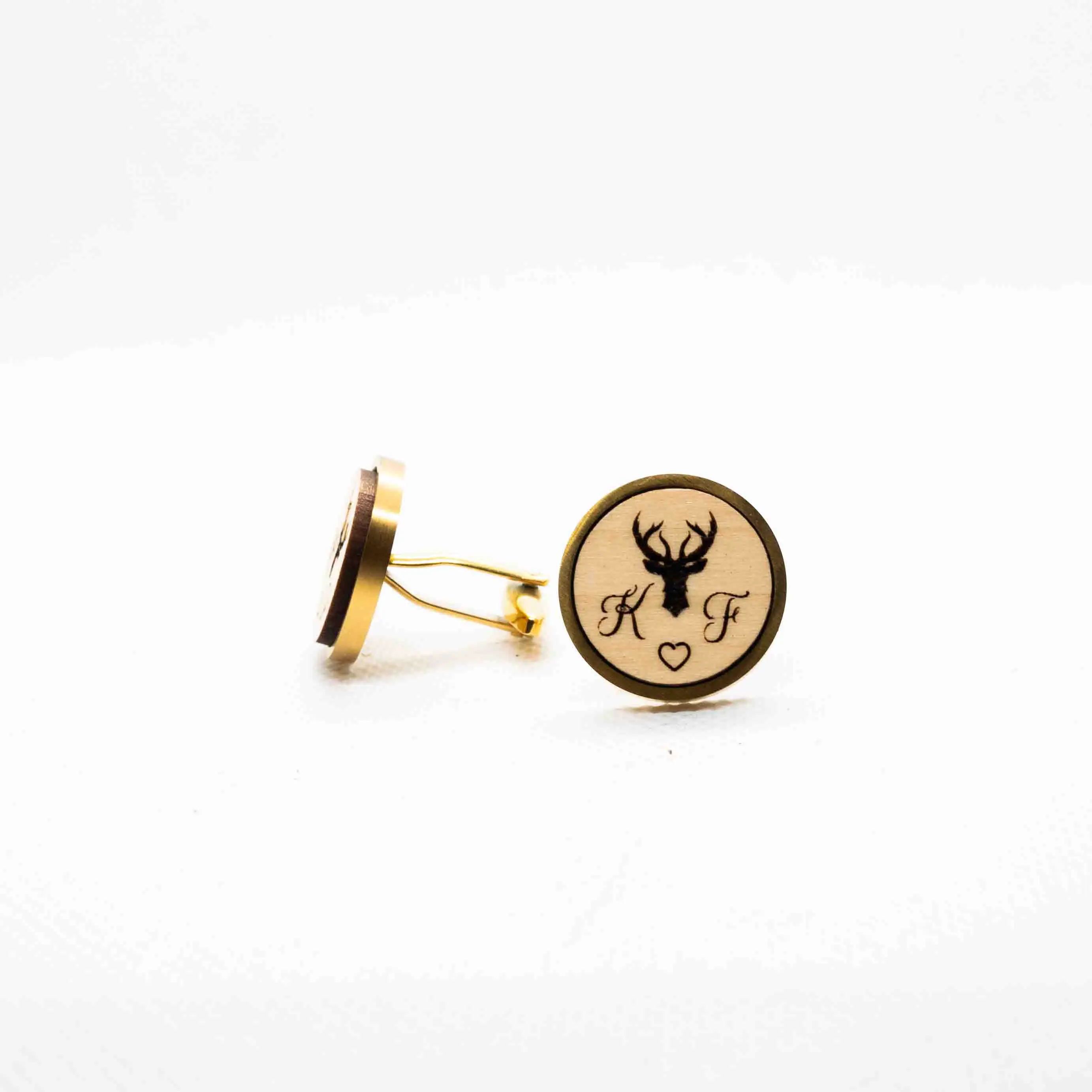 Custom Initials Deer Head Wooden Cufflinks
