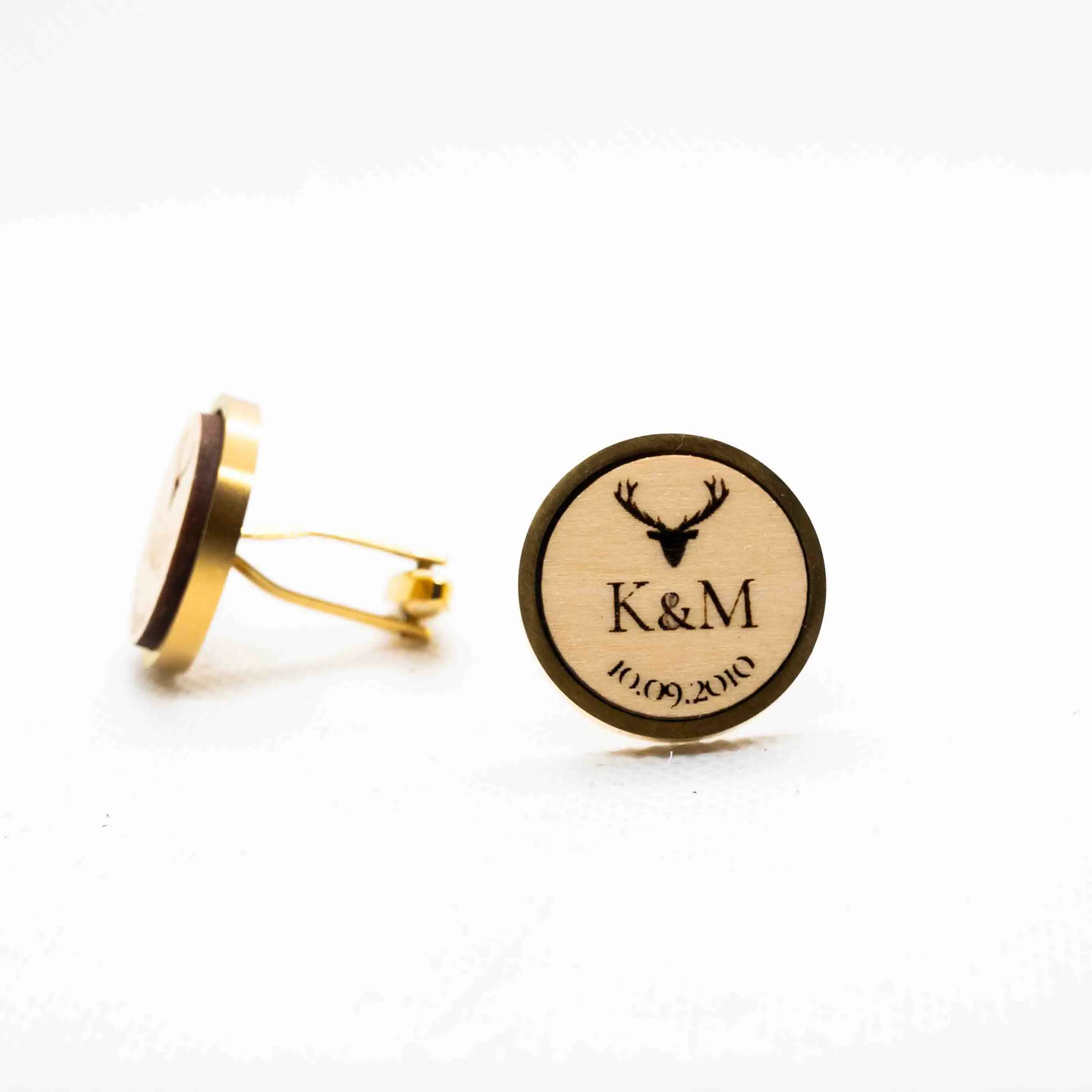 Custom Initials Deer Head II Wooden Cufflinks