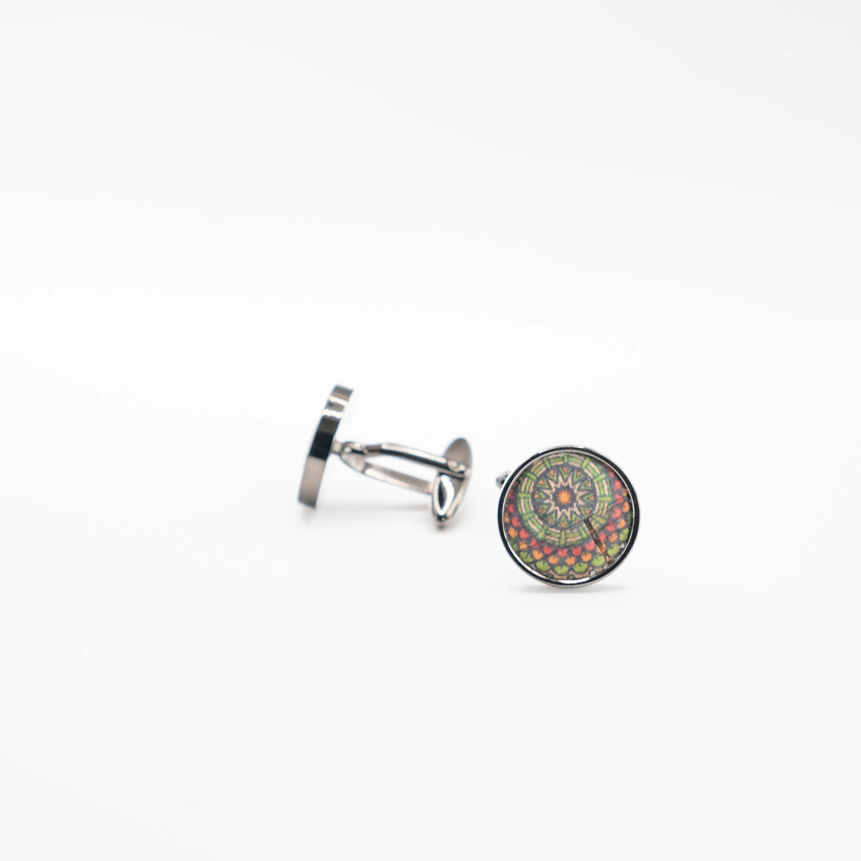 Natural Cork fabric Patterned with Ethnic Mosaic designs Cufflinks