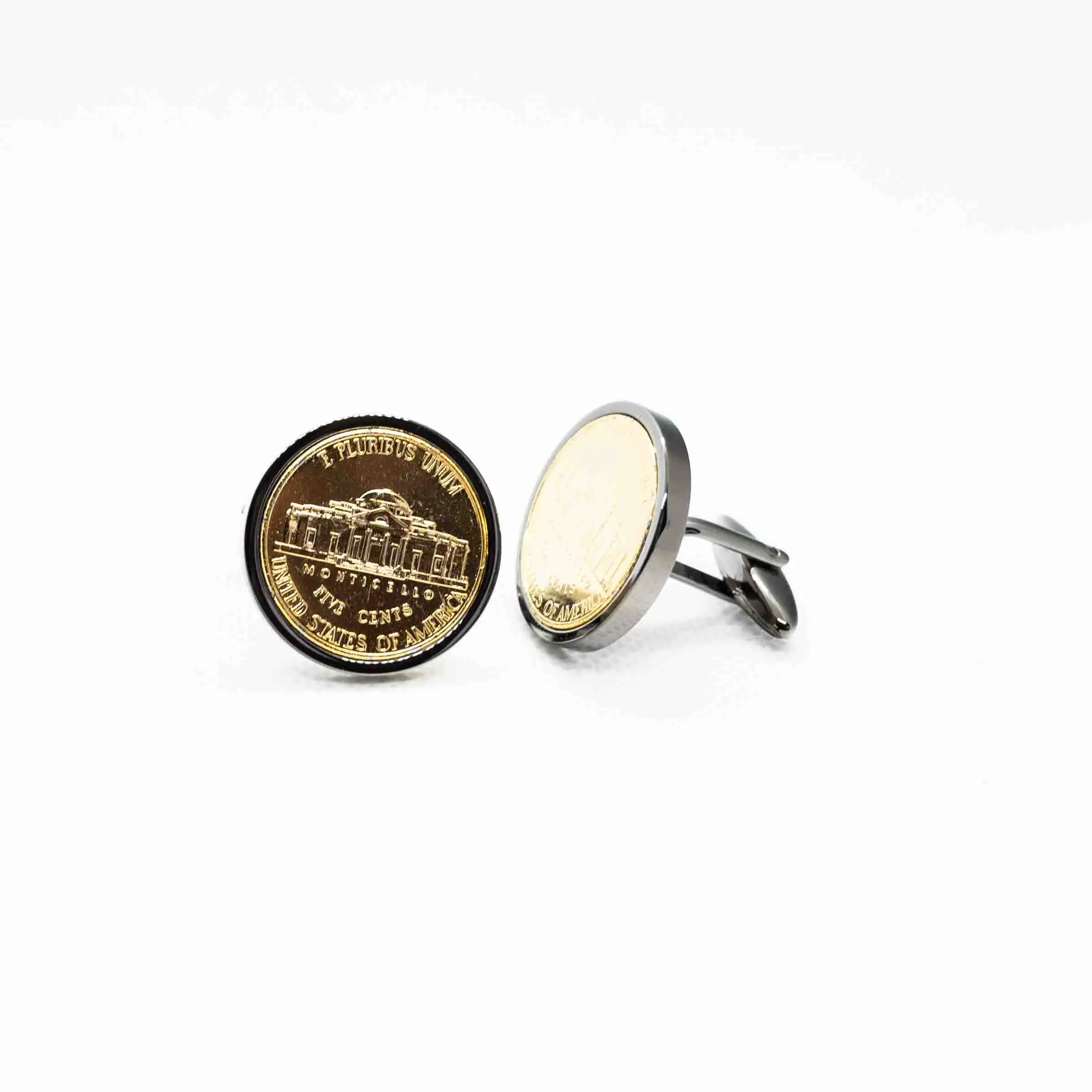 America  24K Gold Plated Jefferson Nickel 5 Cent Coin Cufflink