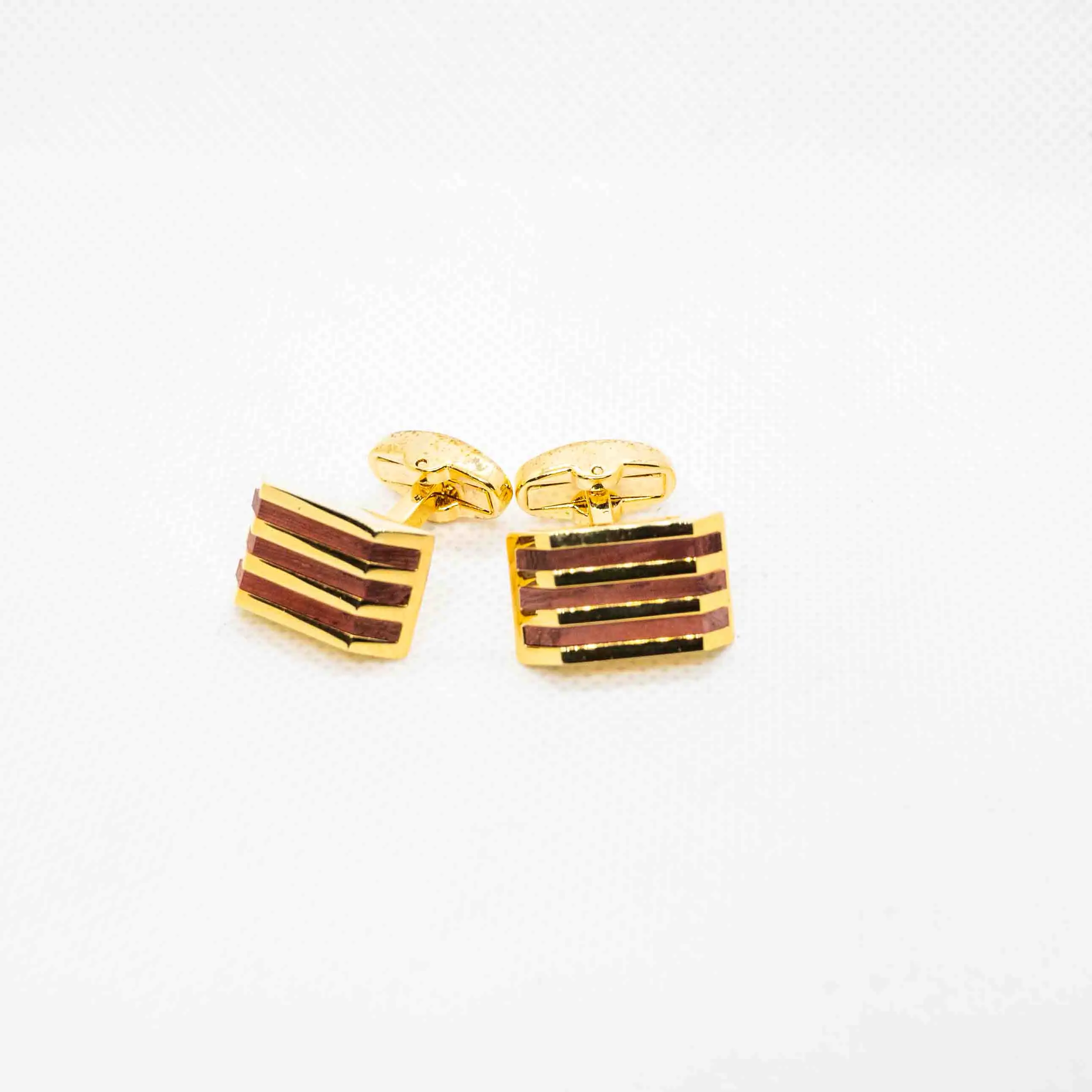 Cherry Wood and Brass Geometry Cufflink