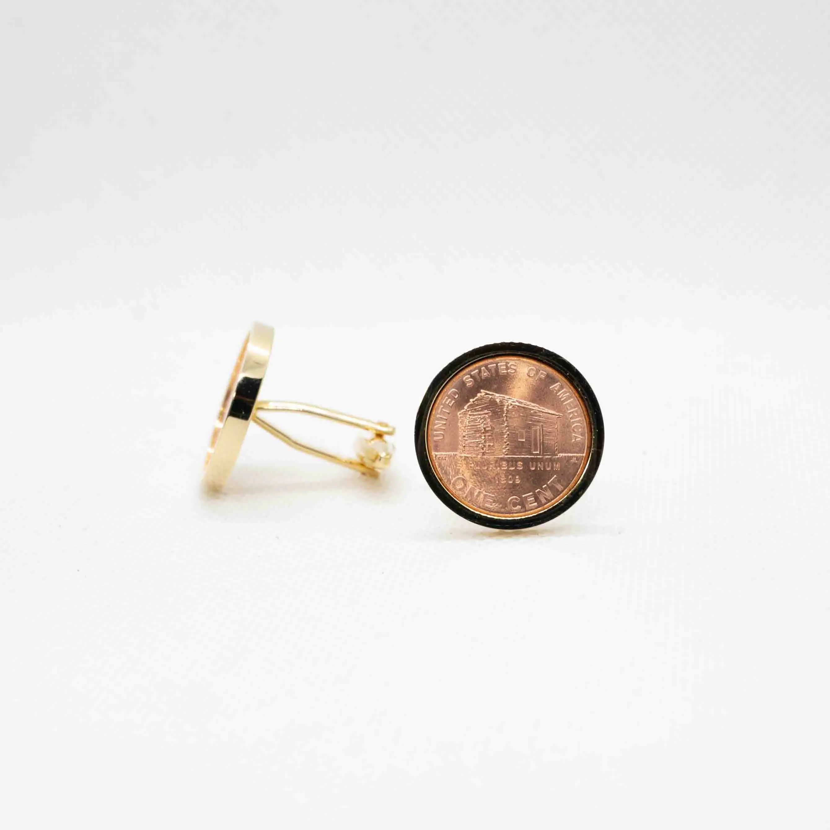 America One Penny Log Cabin Coin Cufflink