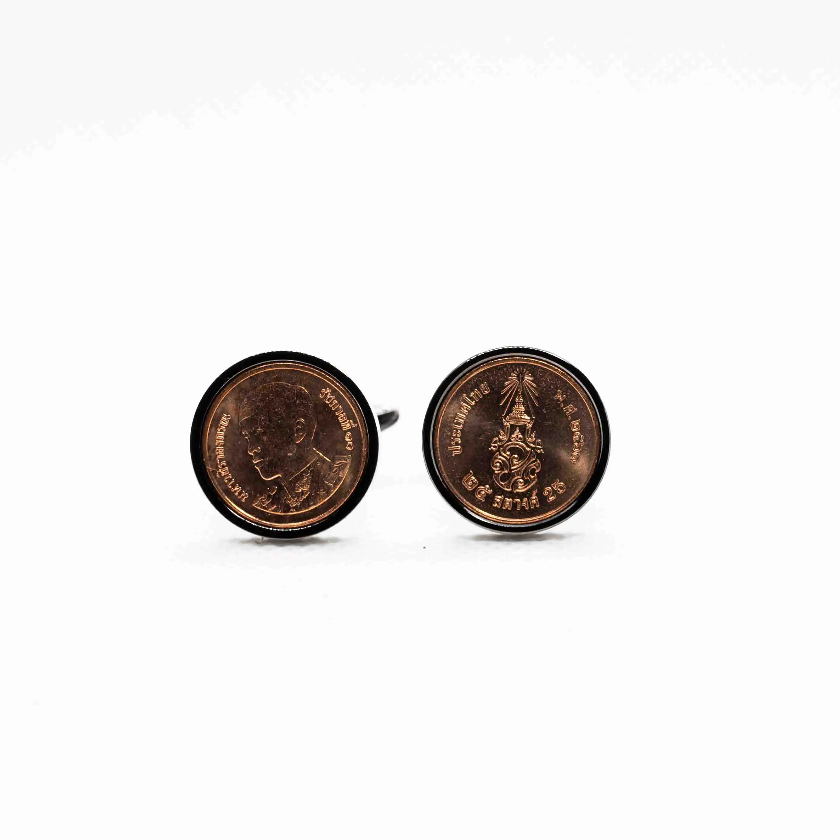 Thailand 25 Satang Rama X Coin Cufflink w/ Gunmetal