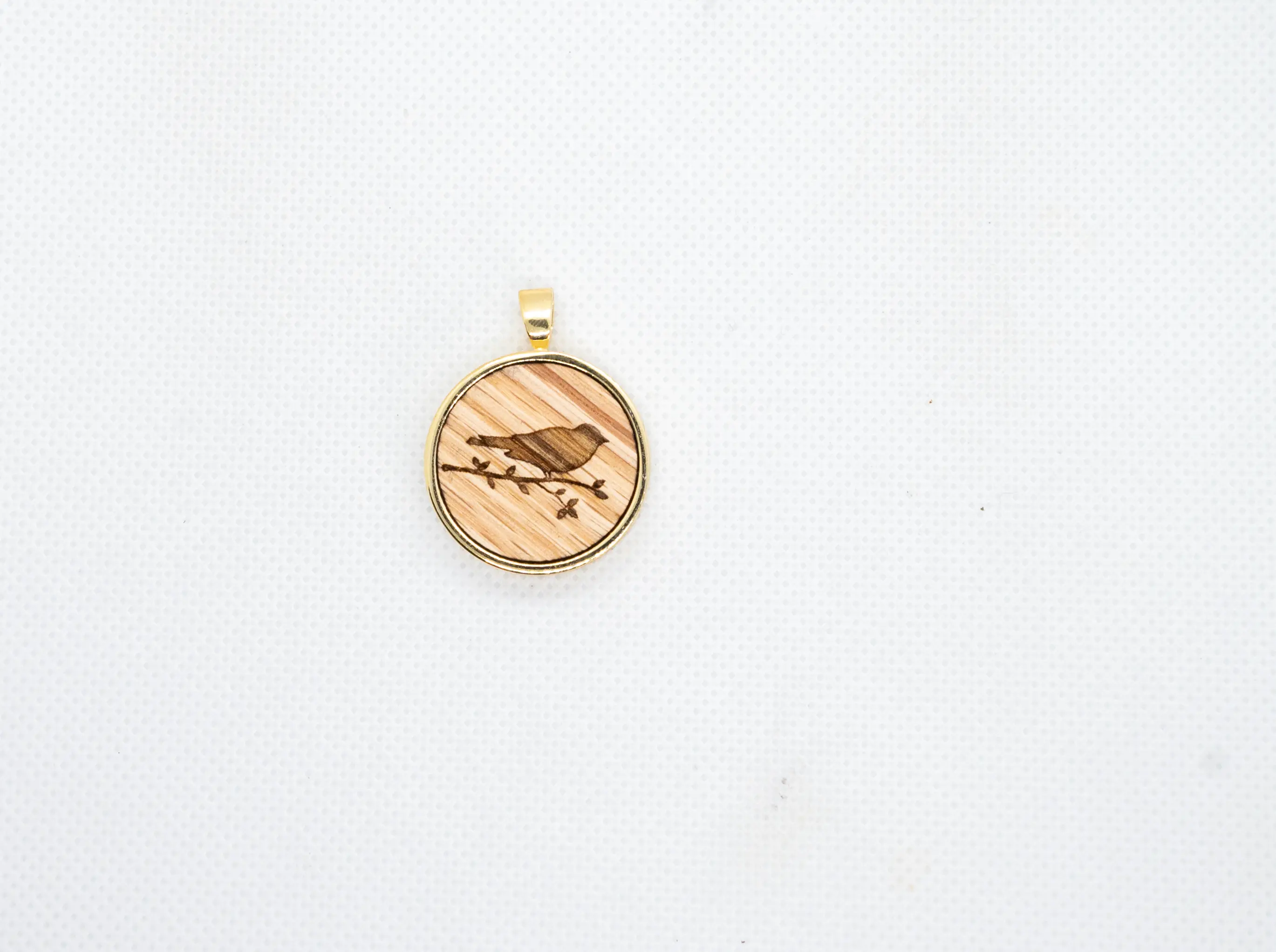 Bird on Branch Wood Pendant