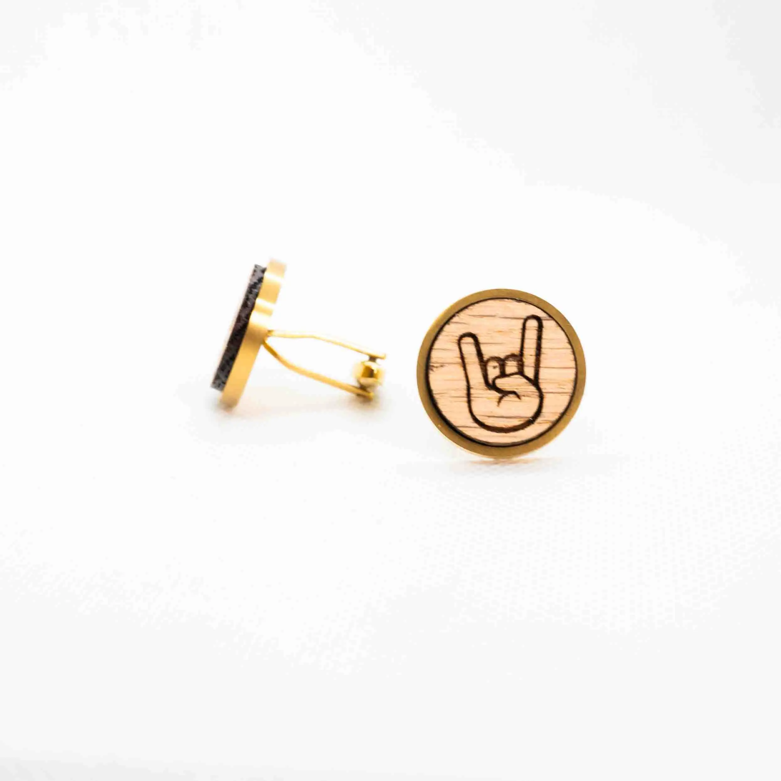 Rock and Roll hand Symbol Wooden Cufflinks