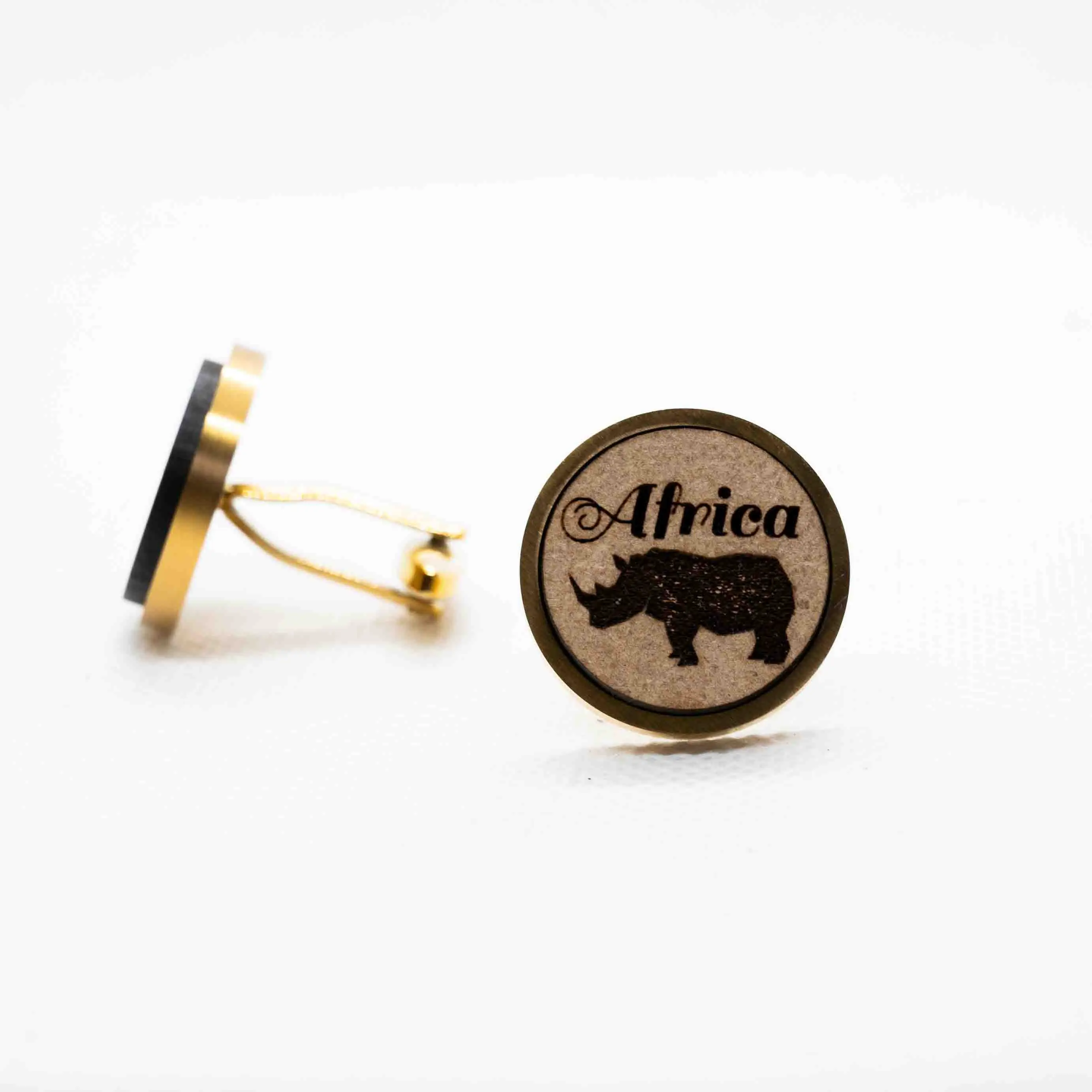 Custom Africa Rhino Initials Wooden Cufflinks