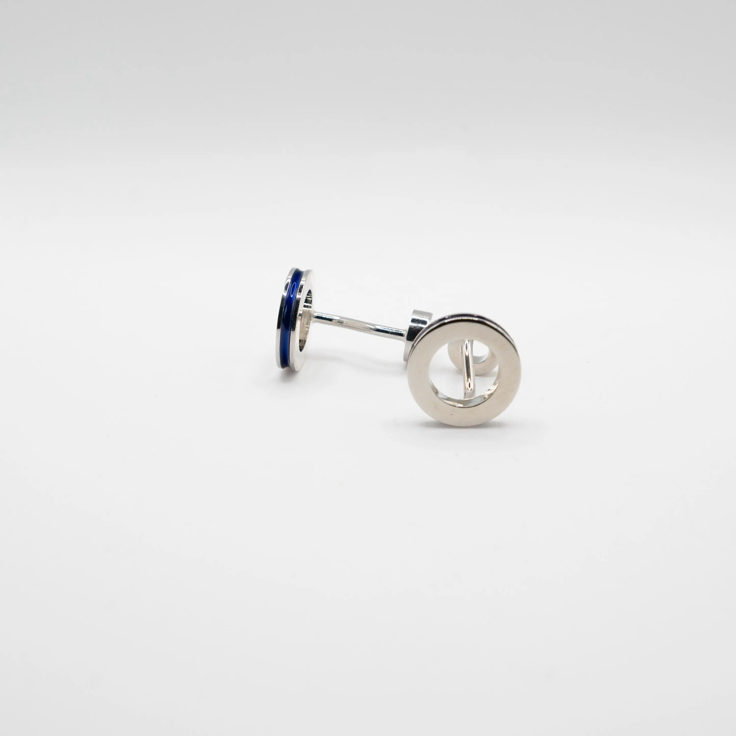 Stainless Steel Double Ended Circle Silver and Blue Cufflink