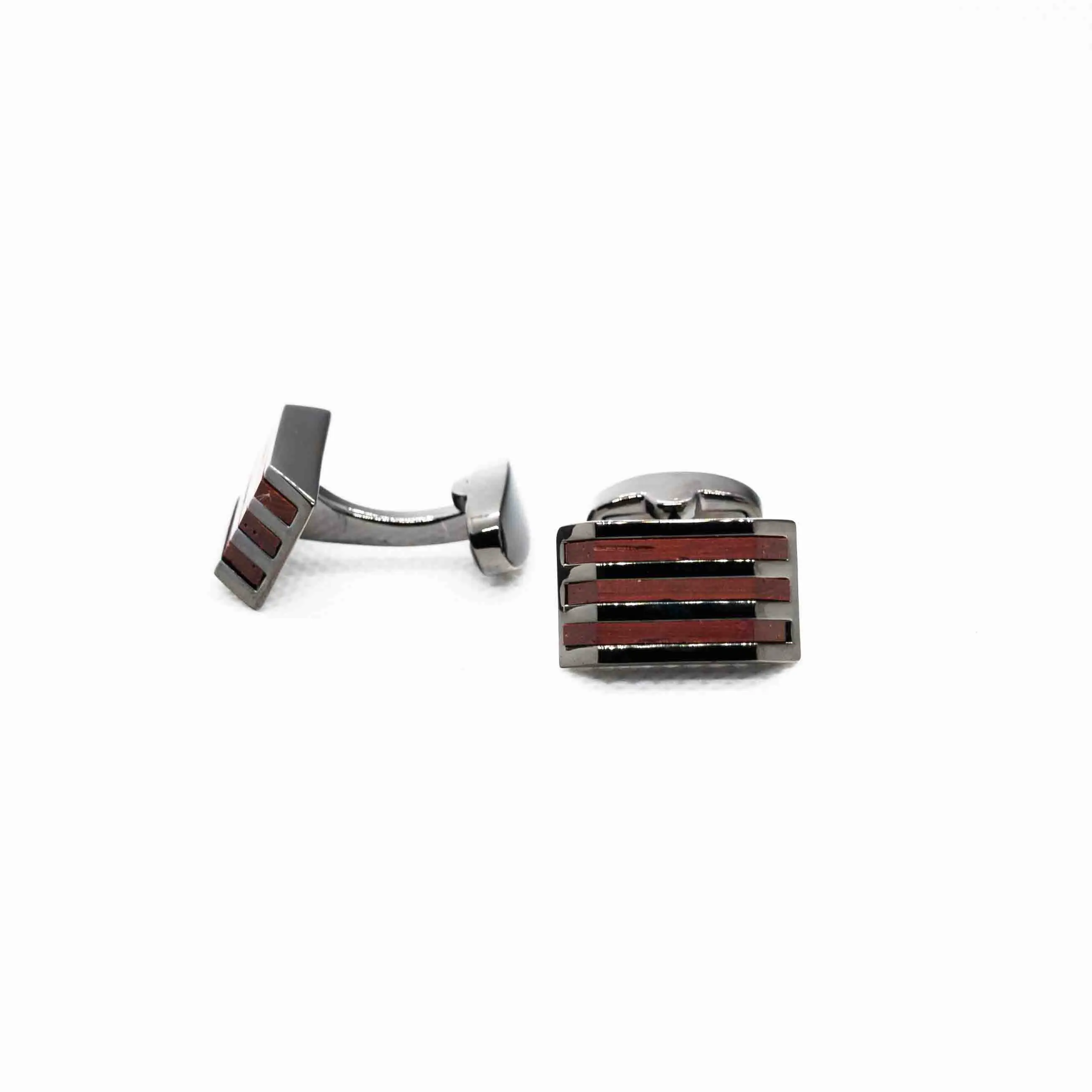 Cherry Wood and Brass Geometry Luxury GunMetal Cufflinks Cufflink