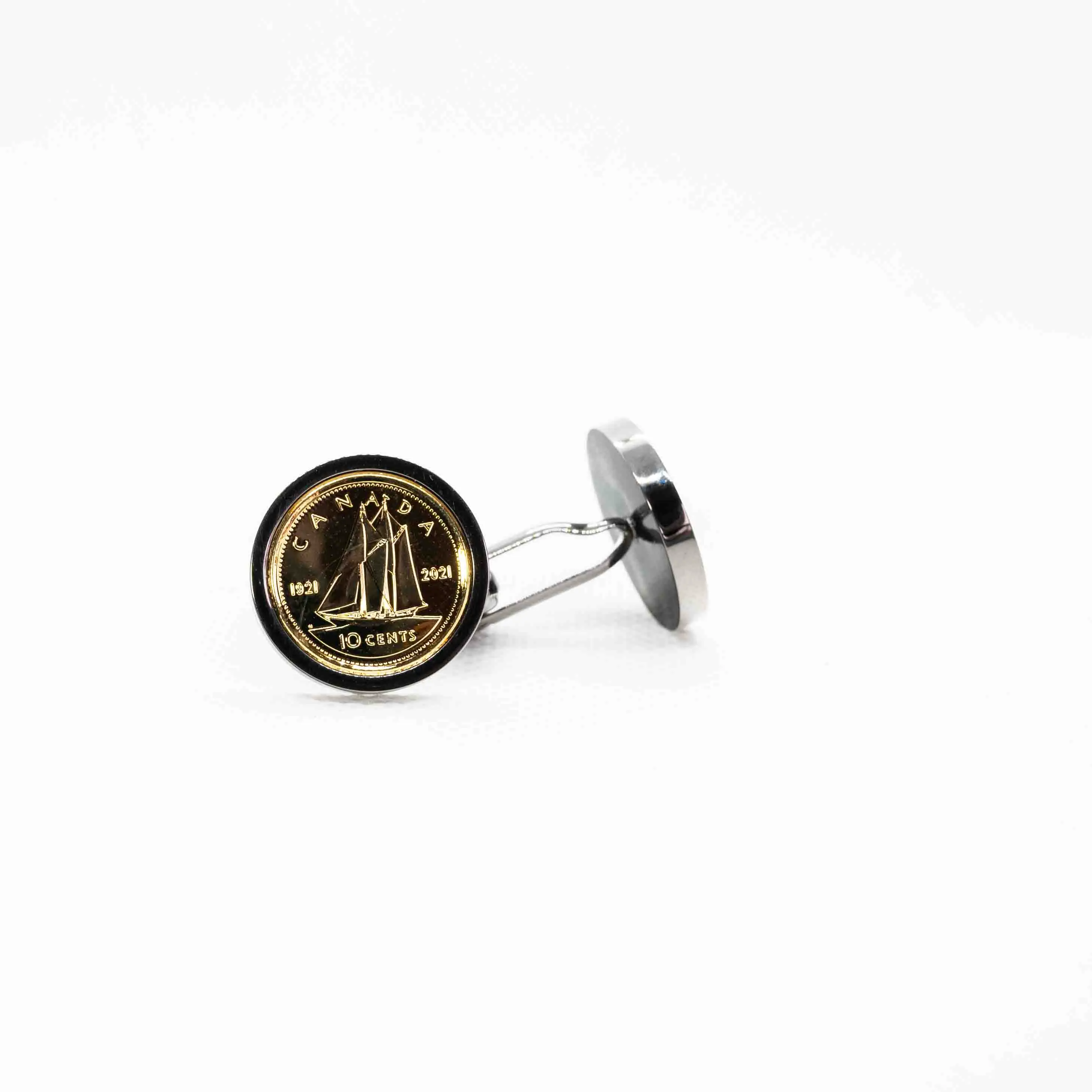 Canada 10 Cent Dime Plated 24K Gold Cufflink