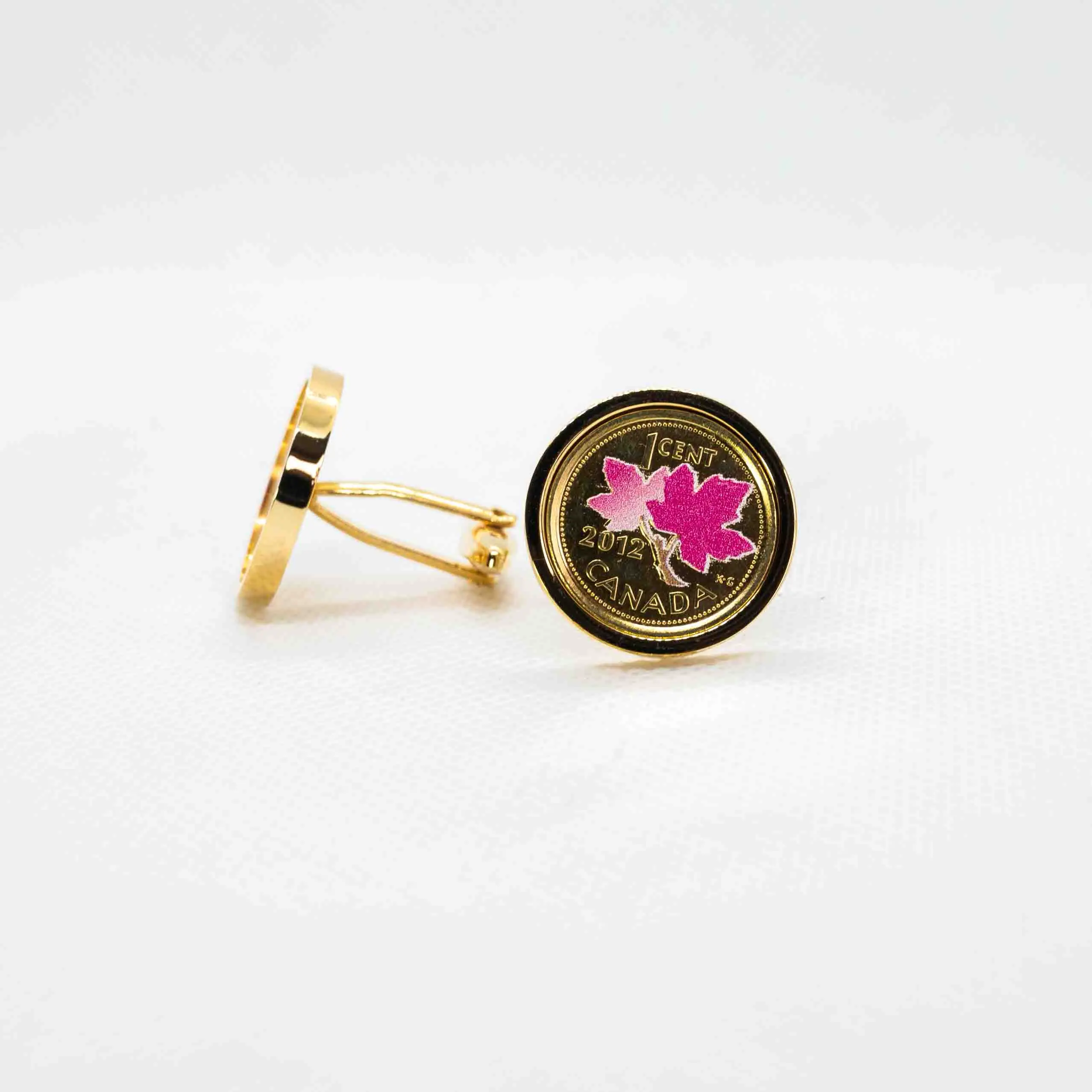 Pink Canada Penny Plated 24K Gold Cufflink
