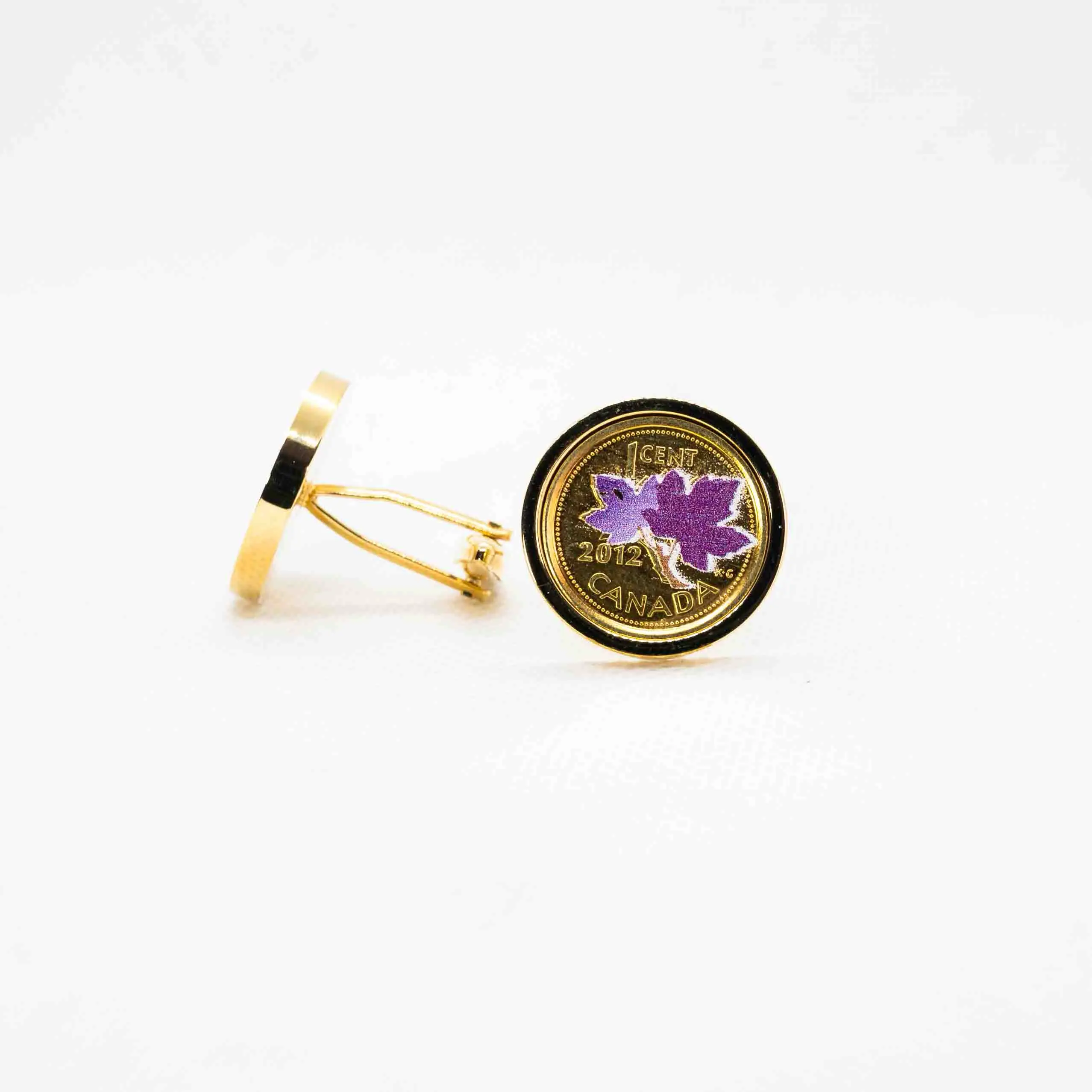Purple Canada Penny Plated 24K Gold Cufflink