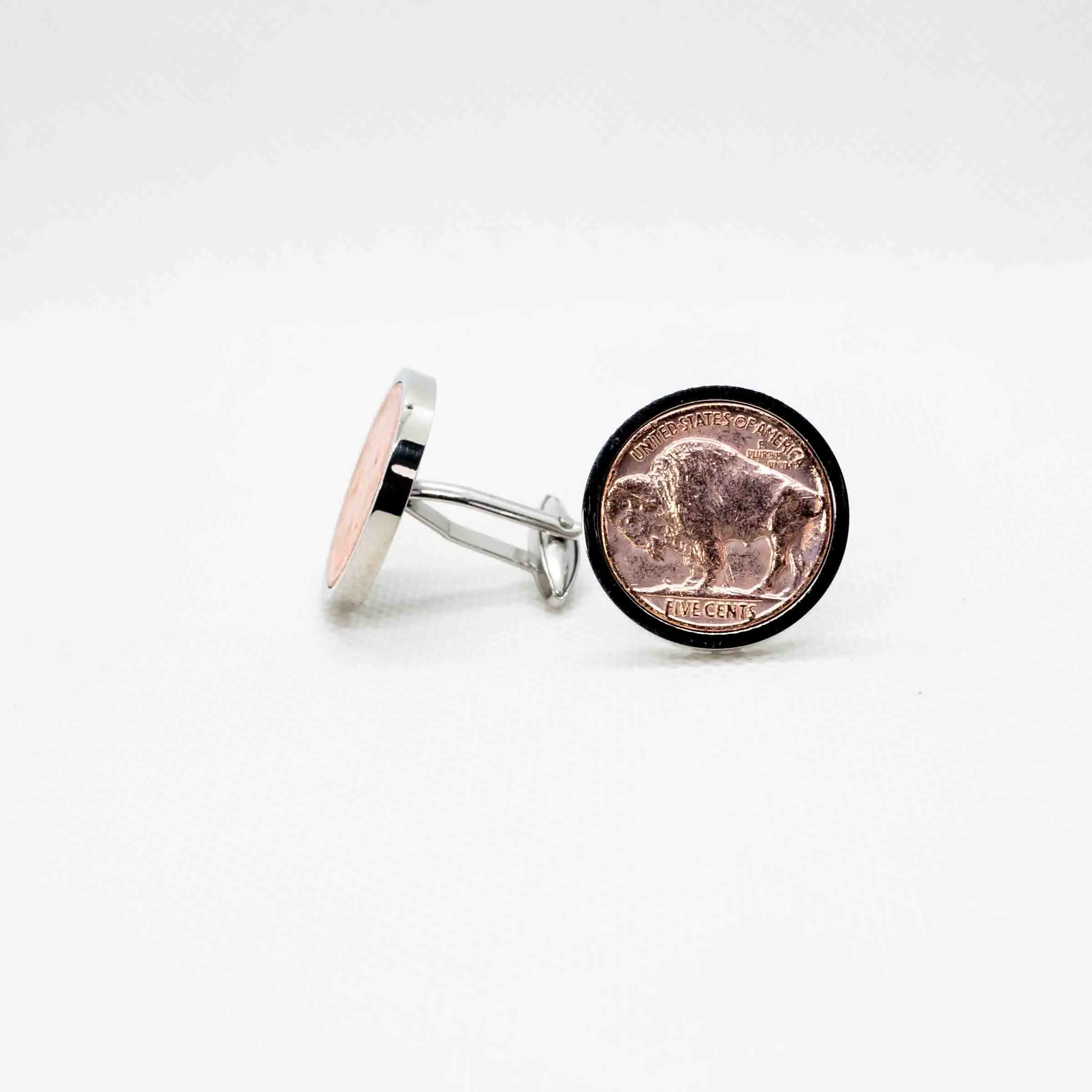 America  Buffalo Indian Head Rose Gold Plated 5 Cent Cufflink